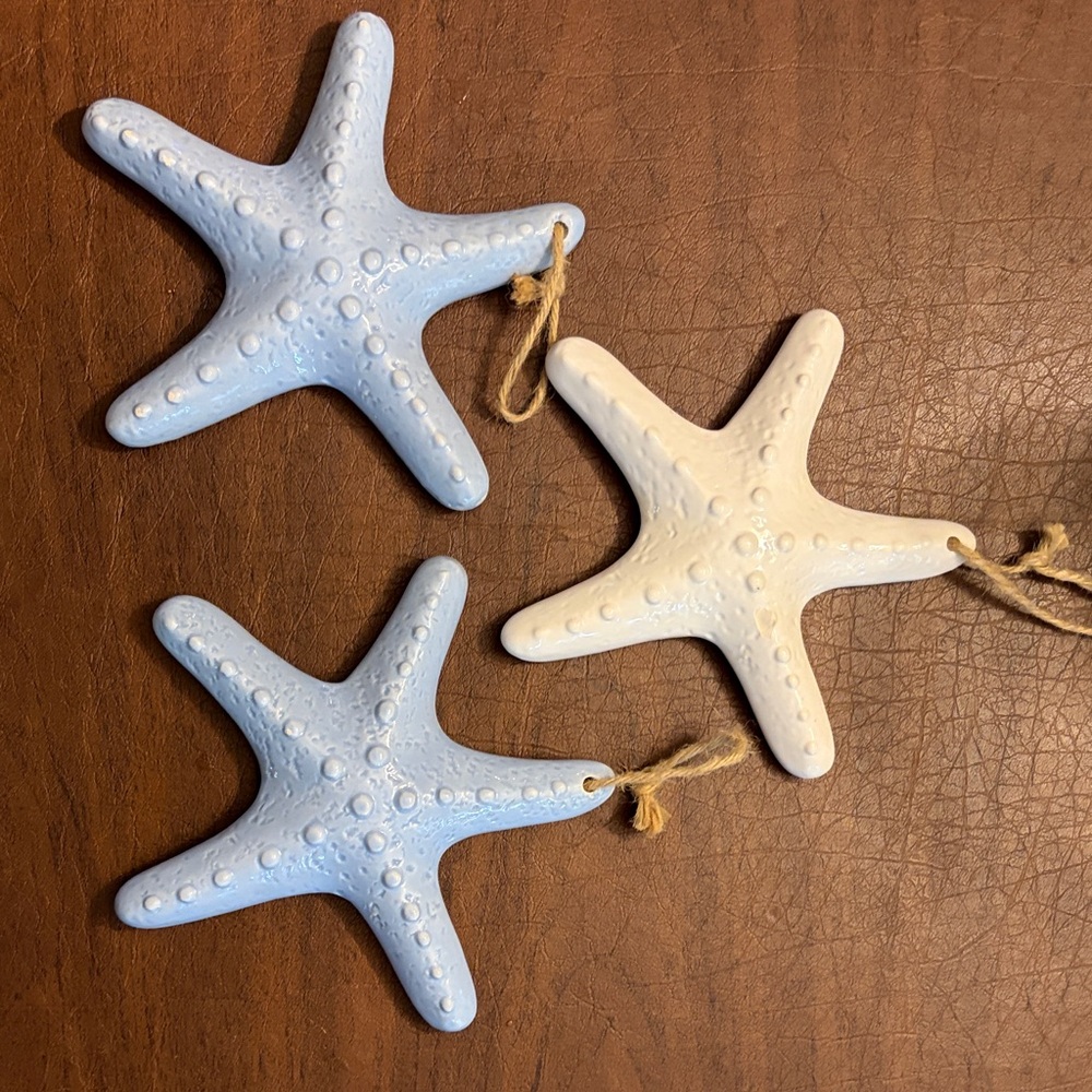 Ceramic Starfish Hanging Ornaments - Blue & White Coastal Decor